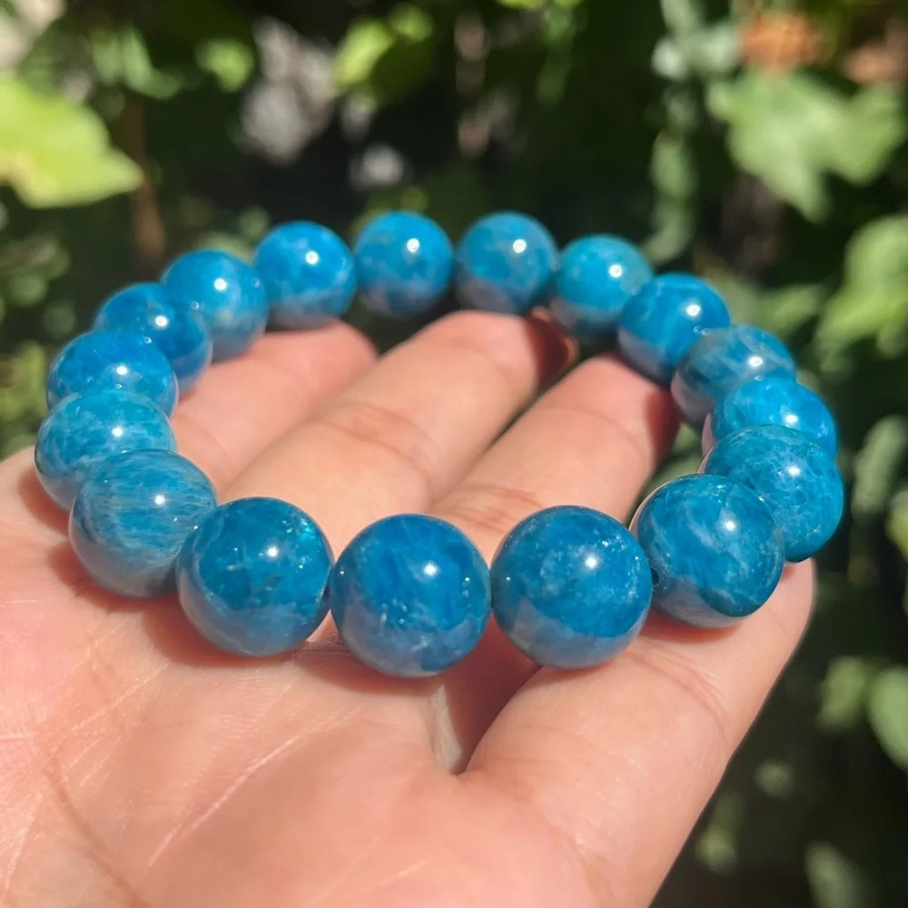 12.8mm stretchable flash blue apatite bracelet‎